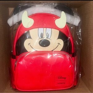 Loungefly Mickey  Mouse Devil Mickey Mini Backpack Disney Red Kids Backpack.⚡️